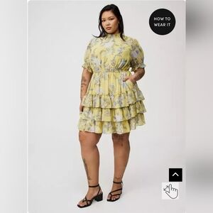 Torrid Yellow Floral Tiered Mini Dress